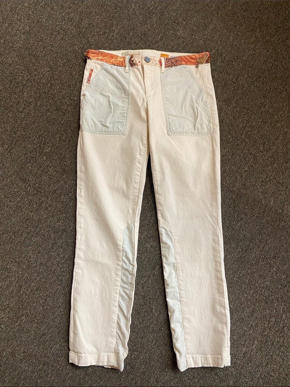 Pilcro Cream Straight-Leg Jeans with Light Blue Accents